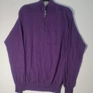 Peter Millar Luxury Merino Wool Blend Sweater Purple 1/4 Zip Size L